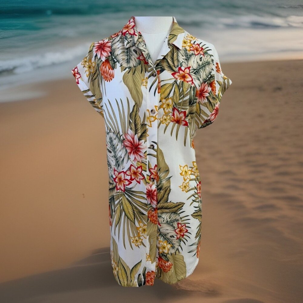 Banana Moon Button Beach Cover Up Dress Size S Colorful Tropical Print Resort